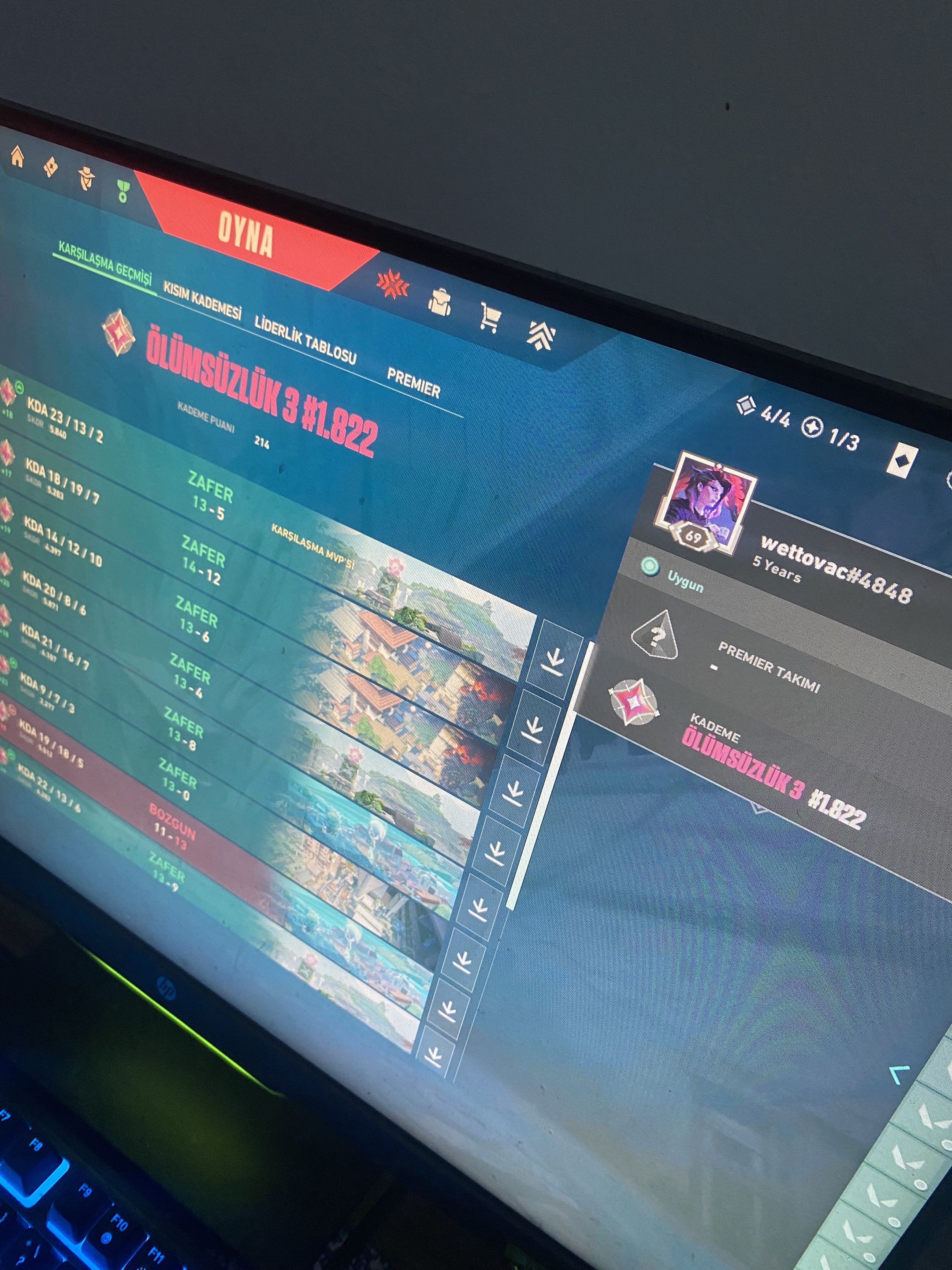 Customer account: Valorant Immortal 3 rank 1822